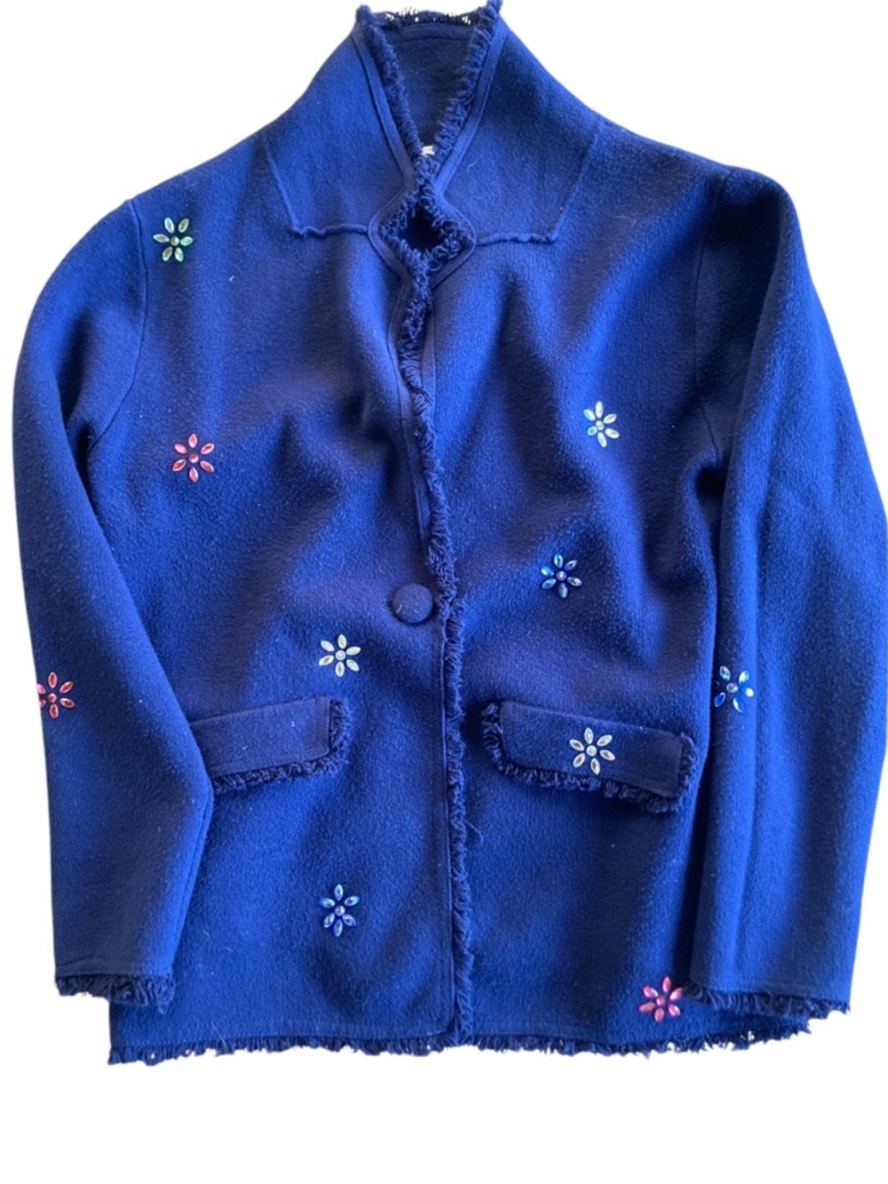 Sioni Navy Blue Floral Embellished Jacket